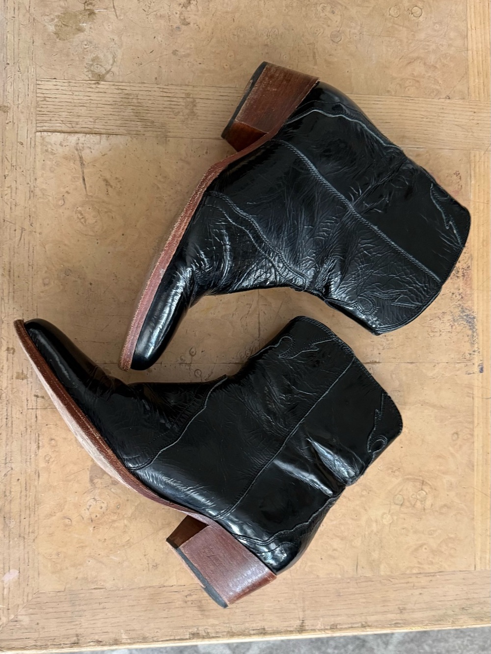 Free People Black Leather Western Ankle Booties